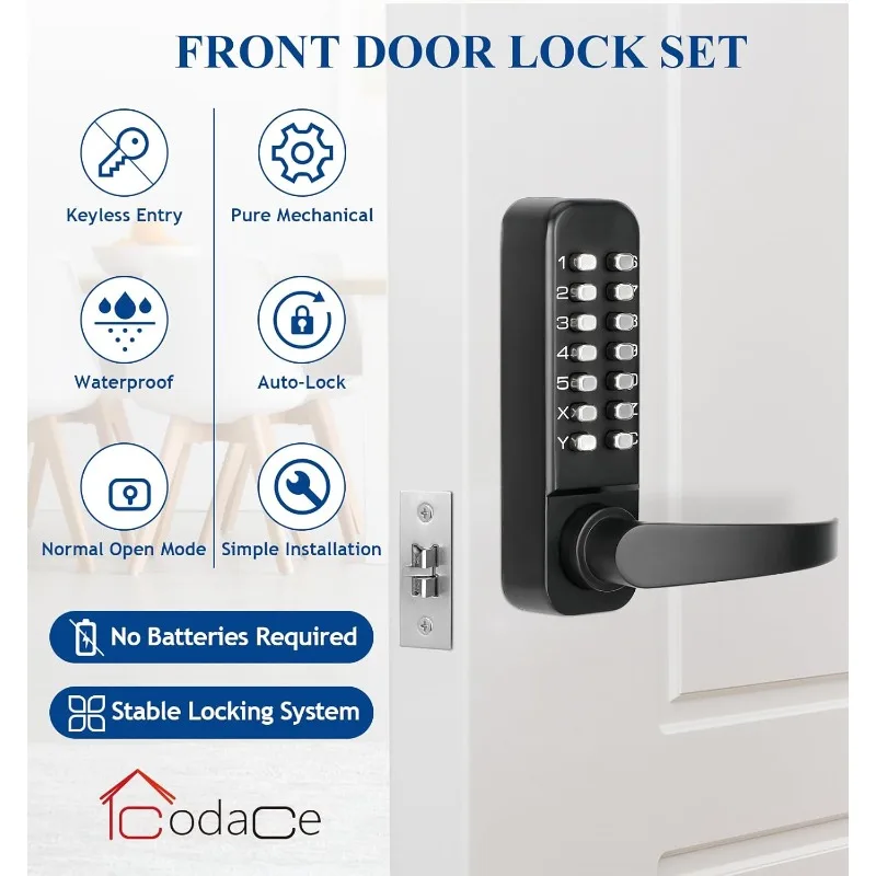 Mechanical Keyless Entry Door Lock with Handle, Keypad Front Door Lock Handle Set, Code Door Locks with Keypad