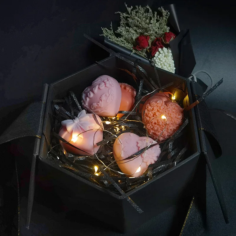 3D Rose Flower Mold Love Heart Shape Silicone Candle Mold Chocolate Mold Fondant Cake Soap Mould Gift for Wedding Valentine