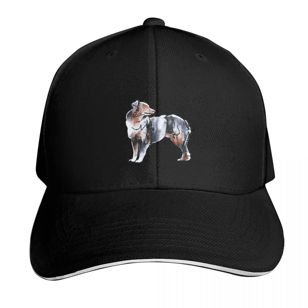 Australian Shepard Simple Watercolor Baseball Cap Cotton Twill Breathable Contrast Two Tone Brim Snapback Flat Bill