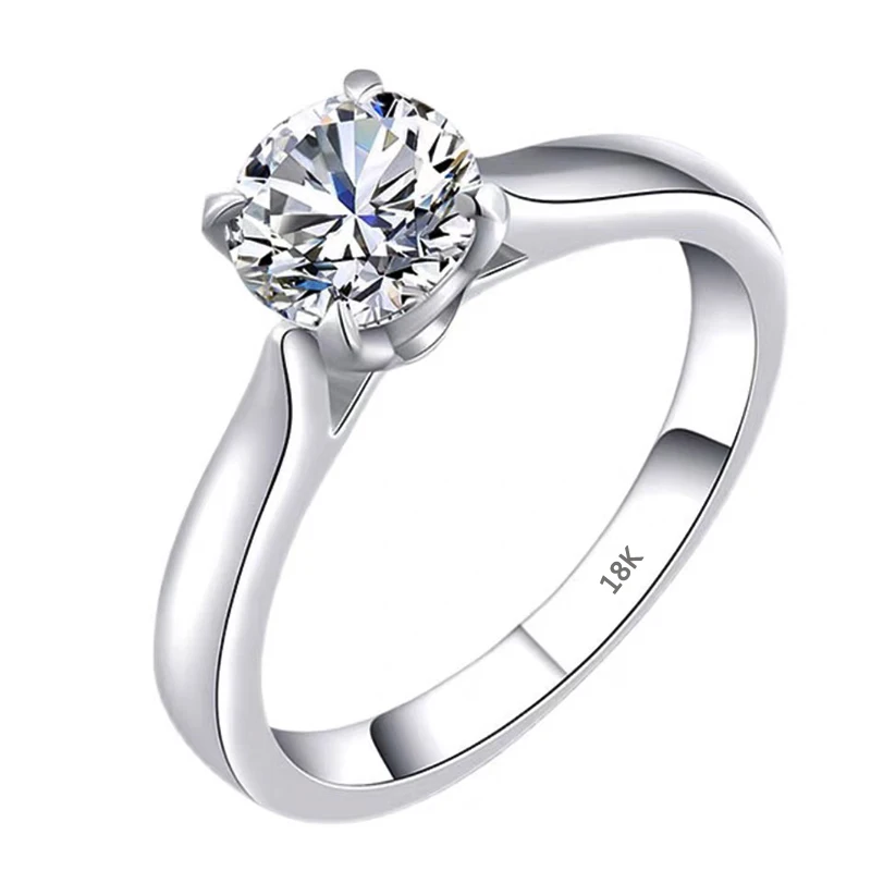 Sent Credentials Real 18K White Gold Color Solid 925 Silver Rings Solitaire 2 Carat Zirconia Diamond Wedding Band Gift for Women