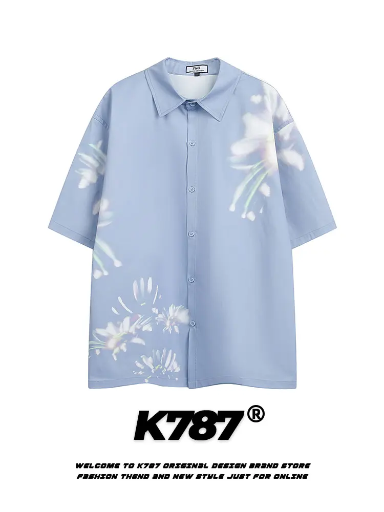 

K787 American Retro Floral Print Loose Fit ort Sve irt Artistic f Sve Open Cardigan ex Summer Breathable Pol...