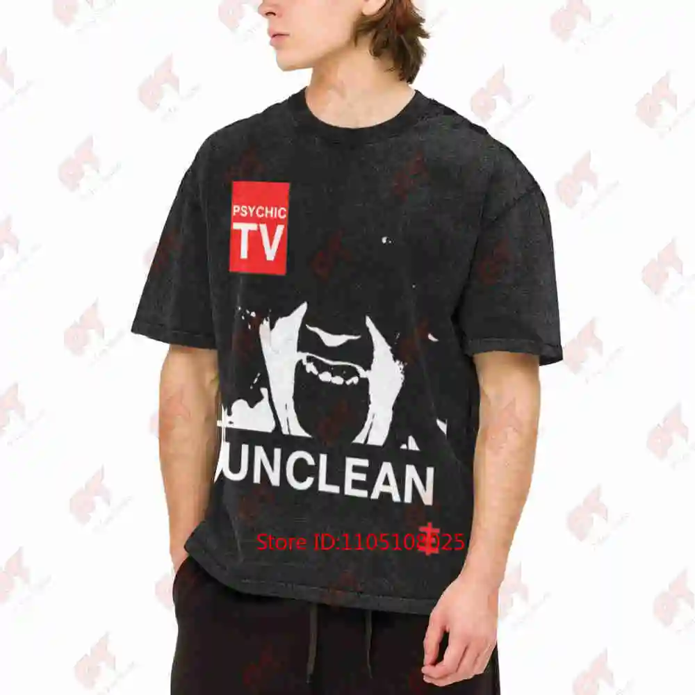 Vintage Style Psychic TV Unclean Throbbing Gristle Vintage Washed Tee Pure Cotton T-Shirt
