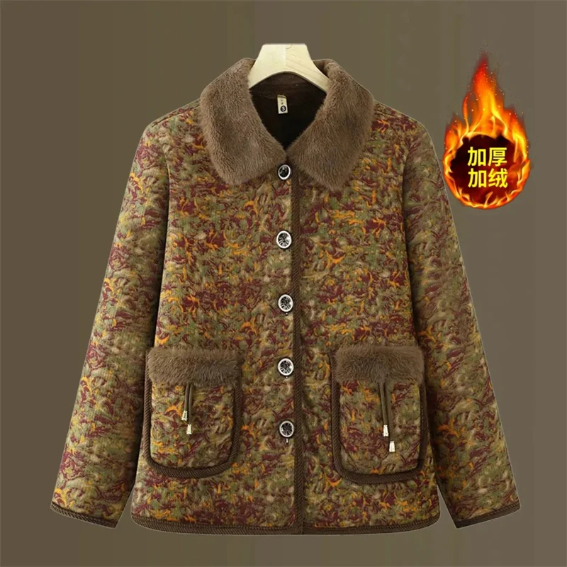 Veste d'extérieur épaisse en velours pour femmes âgées d'âge moyen, veste chaude rembourrée en coton, ample, nouvelle collection hiver 2026