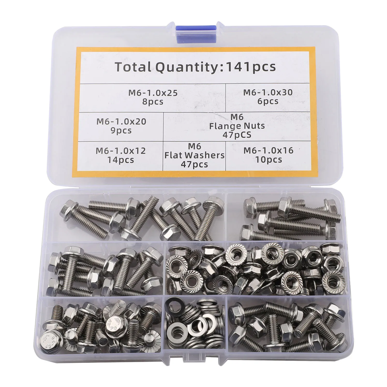 

M6 Flange Hex Screws and Bolts Set with Nuts 141 Pieces Stainless Steel Fastener Kit for Construction and Assembly