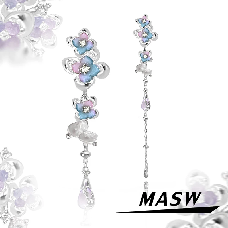 

MASW Original Design Elegant Temperament Long Fringe Flower Earrings For Women Girl Hot Sale Accessories Sweet Jewelry