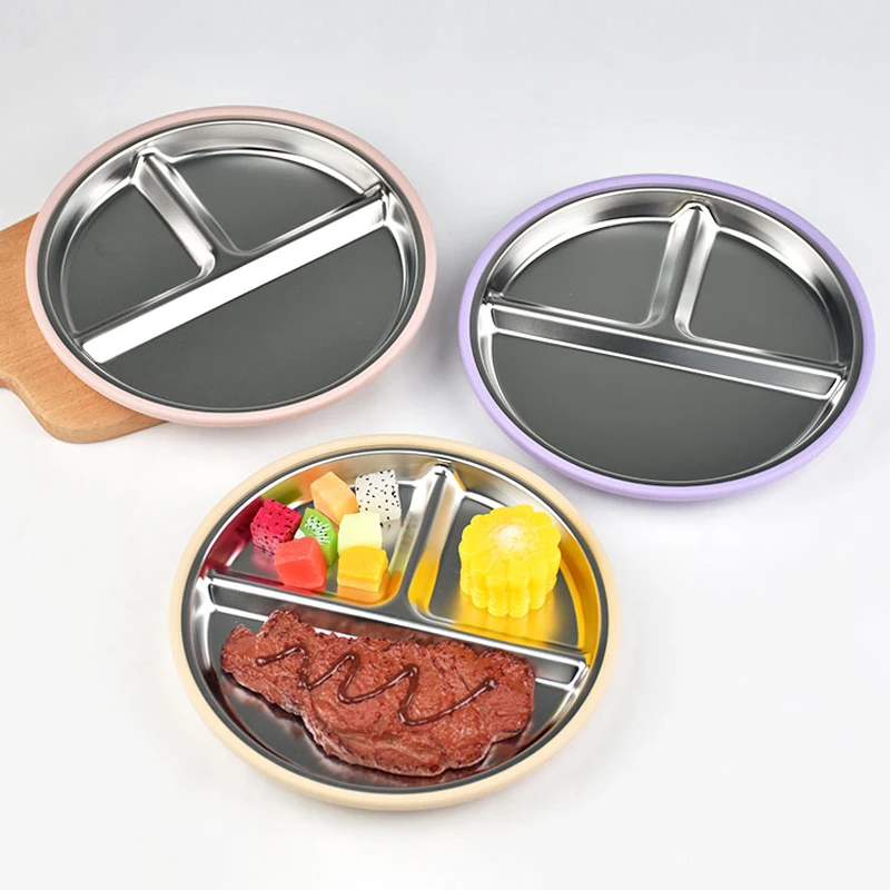 

1PCS 304 Stainless Steel Silicone Tableware Set Food-Grade Material Suction Cup Design Anti-Slip Children's Dinnerware Set