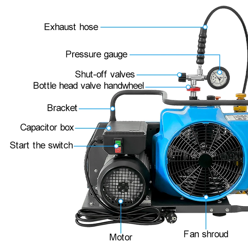 TUDIVING OEM Stable Performance 150LPM Three Cylinder Auto Stop 300bar PCP 4500psi Scuba Diving Air Compressor For Gas Cylinders