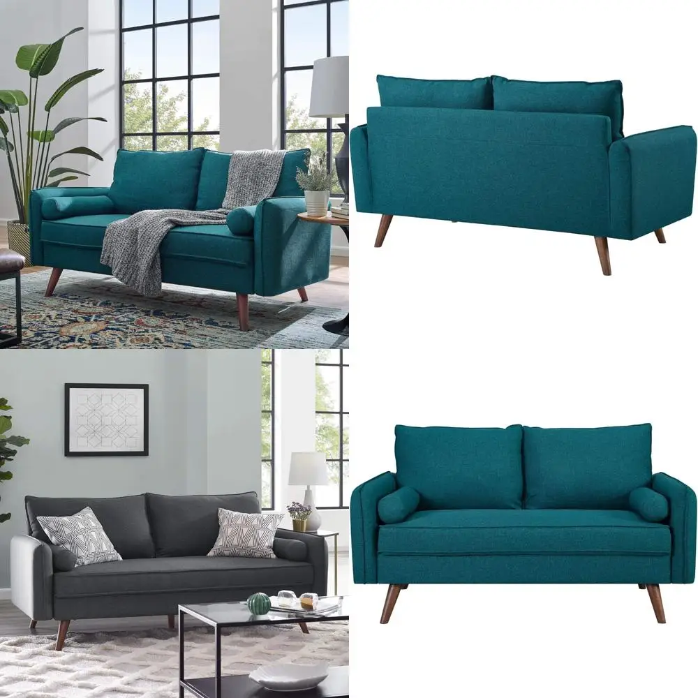 

Contemporary Fabric Loveseat in Teal, Modern Style Upholstered Sofa