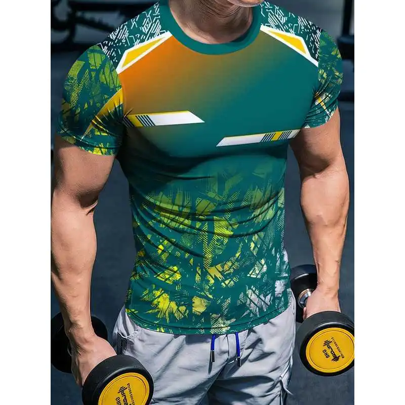 Men's Camouflage Gradient Green Orange Muscle T Shirt High Stretch Quick Dry Breathable Moisture Wicking Athletic Tops For Weigh