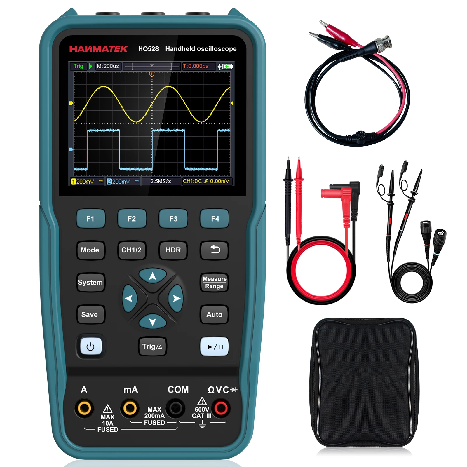 Hanmatek HO52 Digital oscilloscopio multimetro generatore di segnale sorgente Tester per componenti elettronici a doppio canale