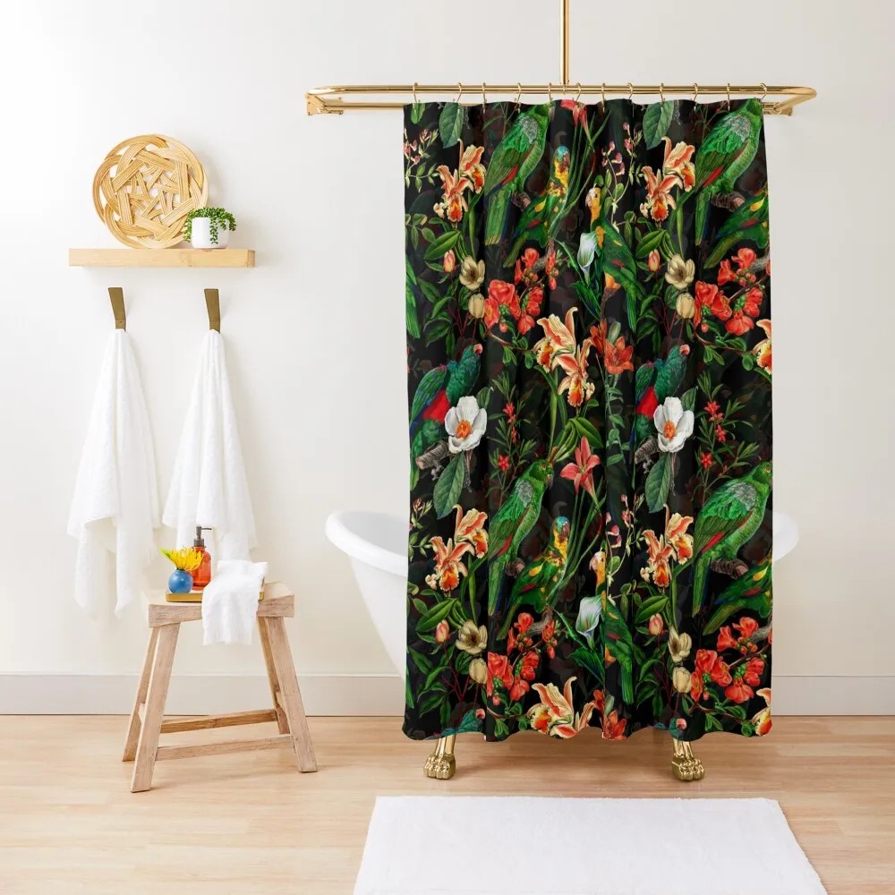 

Pierre Joseph Redoute tropical vintage jungle flowers and parrots nostalgic seamless mystic pattern Shower Curtain