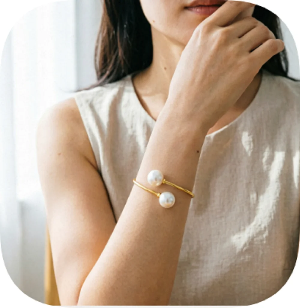 AAAA+++Huge 9-10mm 10-11mm 11-12mm 12-13mm Round Akoya White Pearl Silver Plated Silver Simple Double Bead Elastic Bracelet