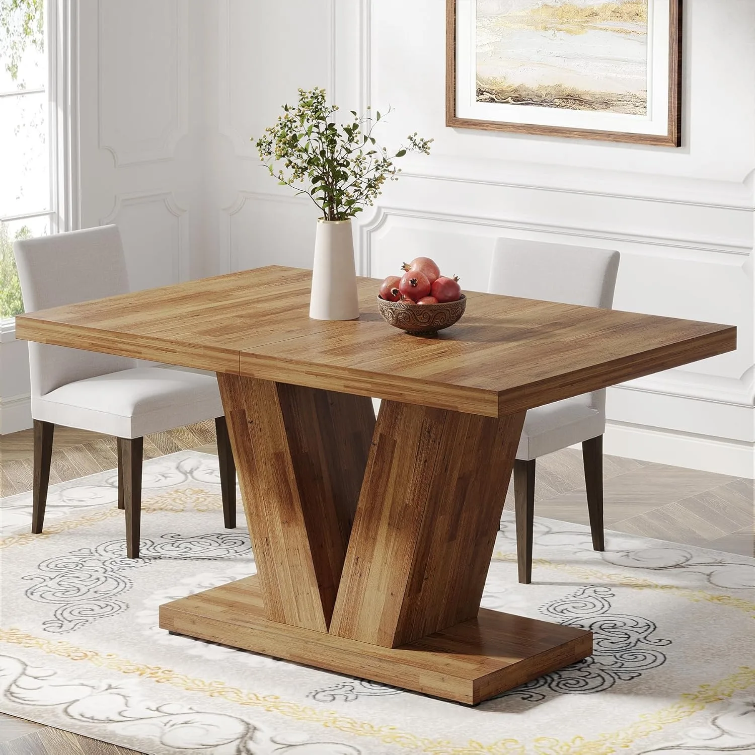 LITTLE TREE 47-Inch Dining Table for 4,Dinner Table with Heavy Duty Pedestal, Farmhouse Eating Table for Home, Dining Room