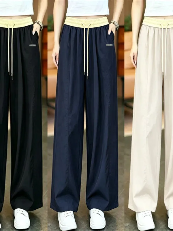 

High Waist Straight Leg Ice Silk Casual Pants Women's Slimming Versatile Wide Leg Pants Knife Style Summer New Arrival