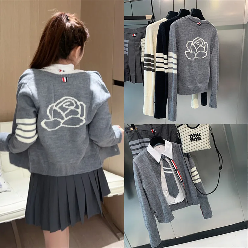 

Ele Woolen Knitted Cardigan Women's Sweet Sle Long Sve round Ne Fla Design Versatile Slimming Top