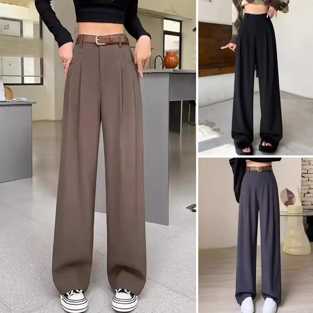 Korean Solid Simple Women Pants High Waist 2024 Spring Summer All-match Pants For Women New Niche Design Long Straight Trousers