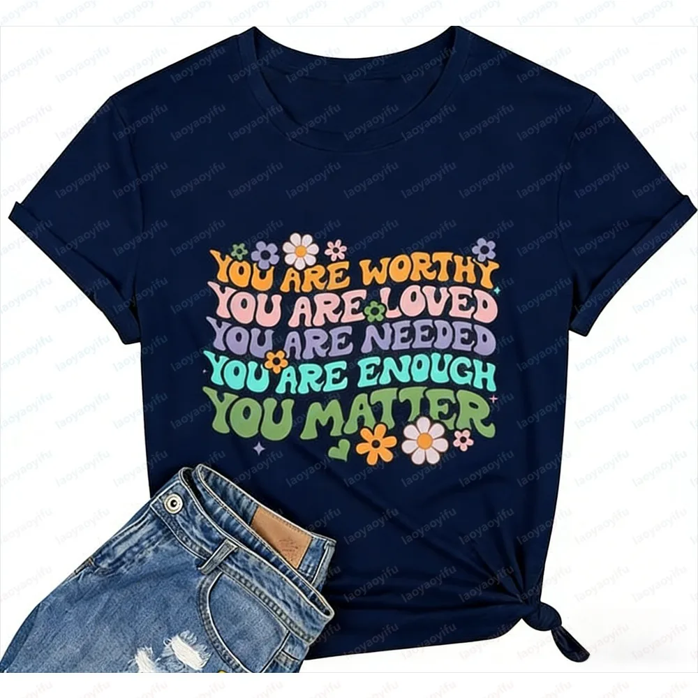 Women Summer Short Sleeve T-Shirt Fashion Inspirational Letter Print Dear Person Behind Me Design Casual Comfortable Basic Top