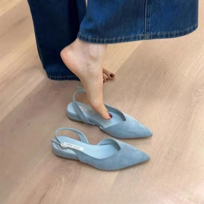 

Concise Pointed Toe Square Low Heels Women Summer New Sandals Elegant Slingbacks Banquet Party Mule Shoes