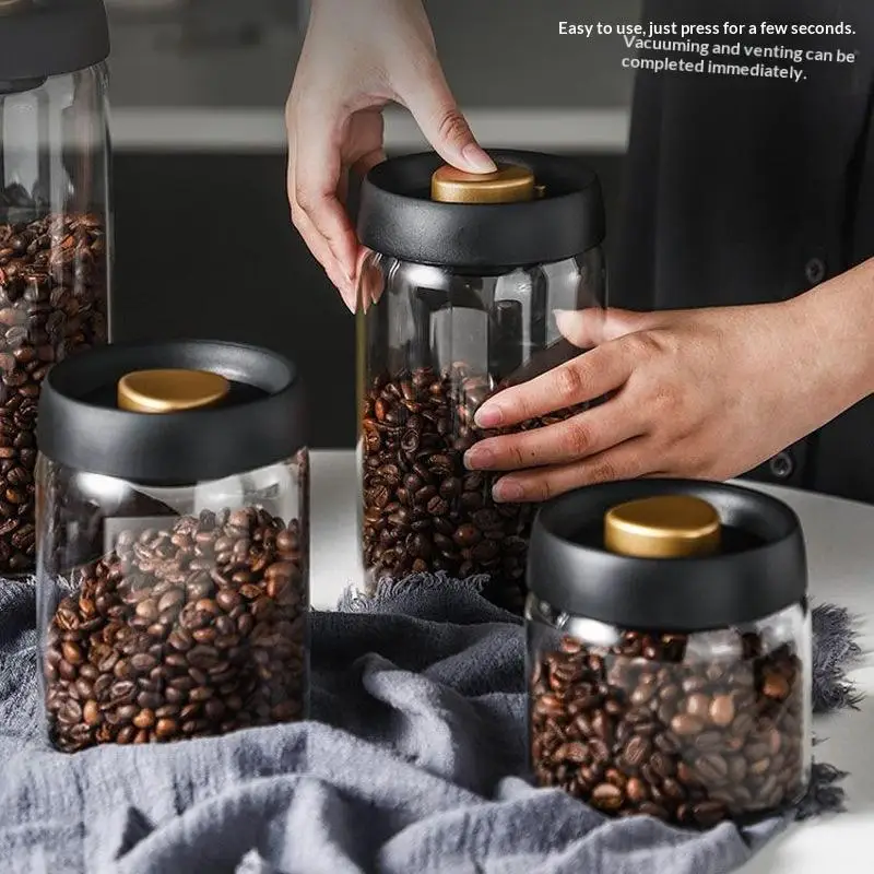 Coffee Bean Storage Container Commercial Grade Airtight Press-Down Vacuum Sealed Glass Jar for Cafe Home Use