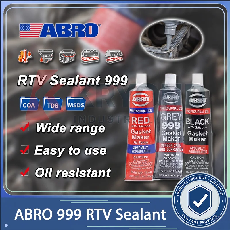 

ABRO 999 RTV Silicone Gasket Make for Engine Oil Pan Transmission Differential High Temperature Automotive Repair Leakproof pure