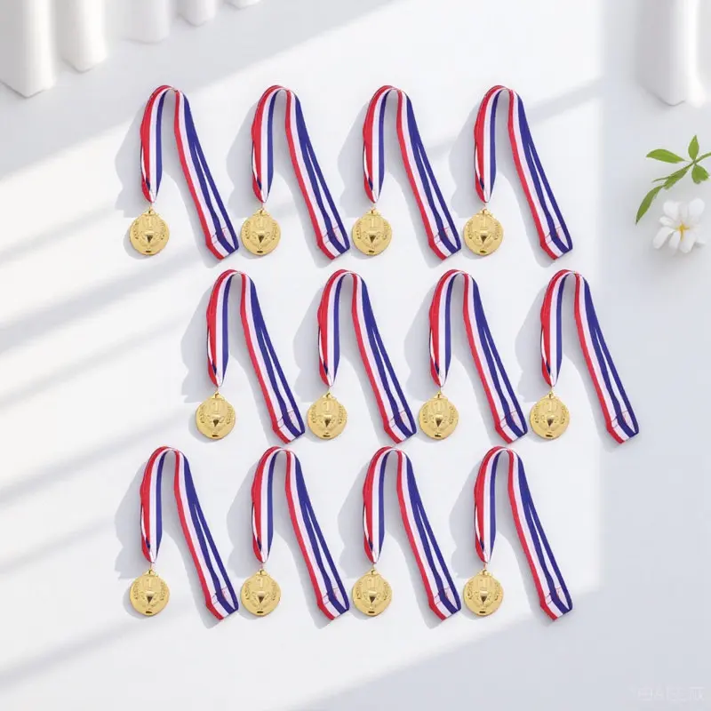 

Набор из 12 золотых металлических медалей для спортивных соревнований, долговечные награды для победителей, призы для детей, школьных соревнований, золотые медали