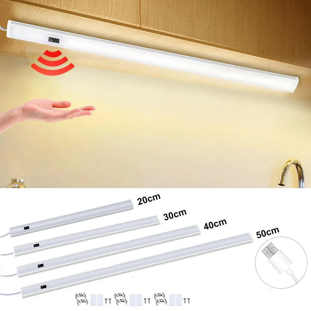 

PIR Motion Sensor LED Under Cabinet Light 20/30/40/50cm 5V USB Wardrobe Closet Lamp Strip Kitchen Hand Sweep Sensor Night Lights