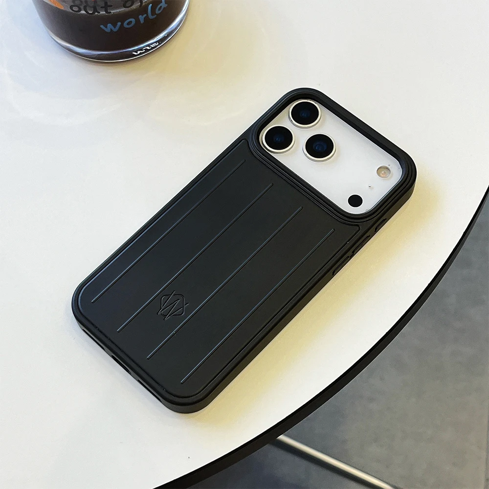 Gegalvaniseerde 3D zakelijke kofferstrepen telefoonhoesje voor iPhone 17 Air 16 15 14 Plus 13 Pro Max Matte harde PC hoes met logo