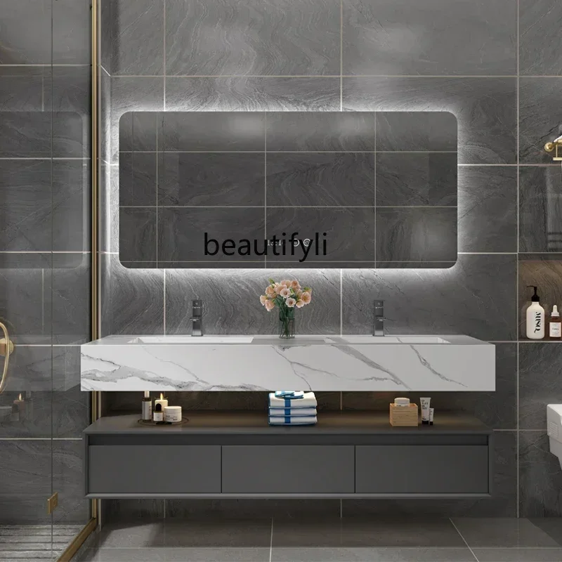 A13  Light Luxury Stone Plate Bathroom Cabinet Whole Washbin Washstand Bathroom Washbasin Smart Mirror Wall Cupboard