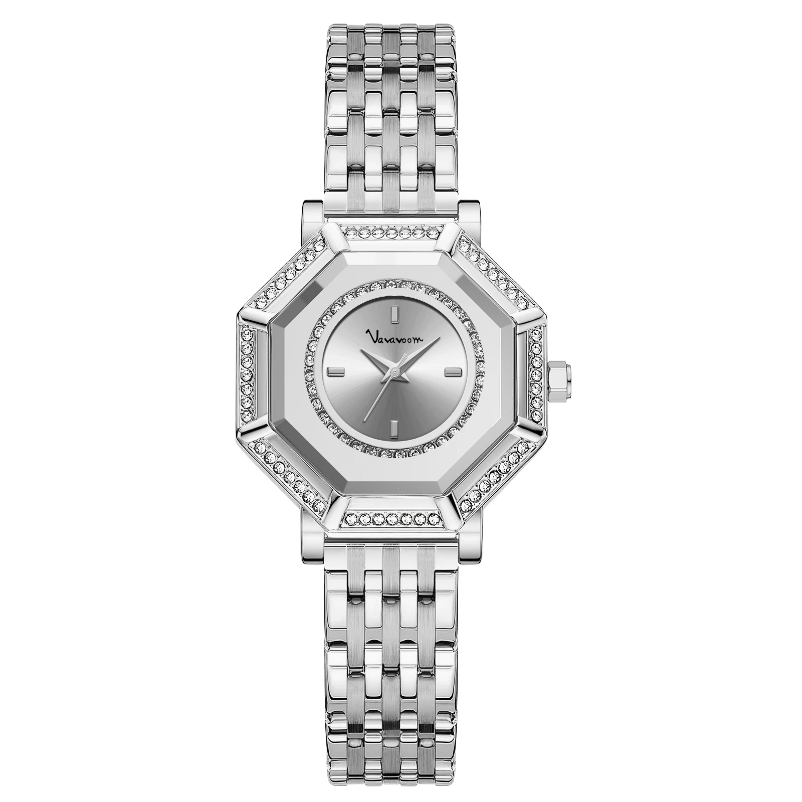 2025 New Women Gorgeous Quartz Watch Original Geometric Rhinestone Stainless Steel Waterproof Casual Banquet Dress Girls Watches