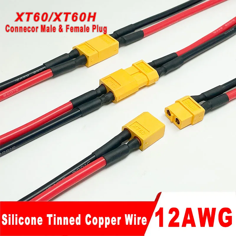 XT60 M to XT60 F Adapter Extension Cable 12 AWG-3.4mm² Silicon Wire with Male and Female Connector Plugs For RC Batteries