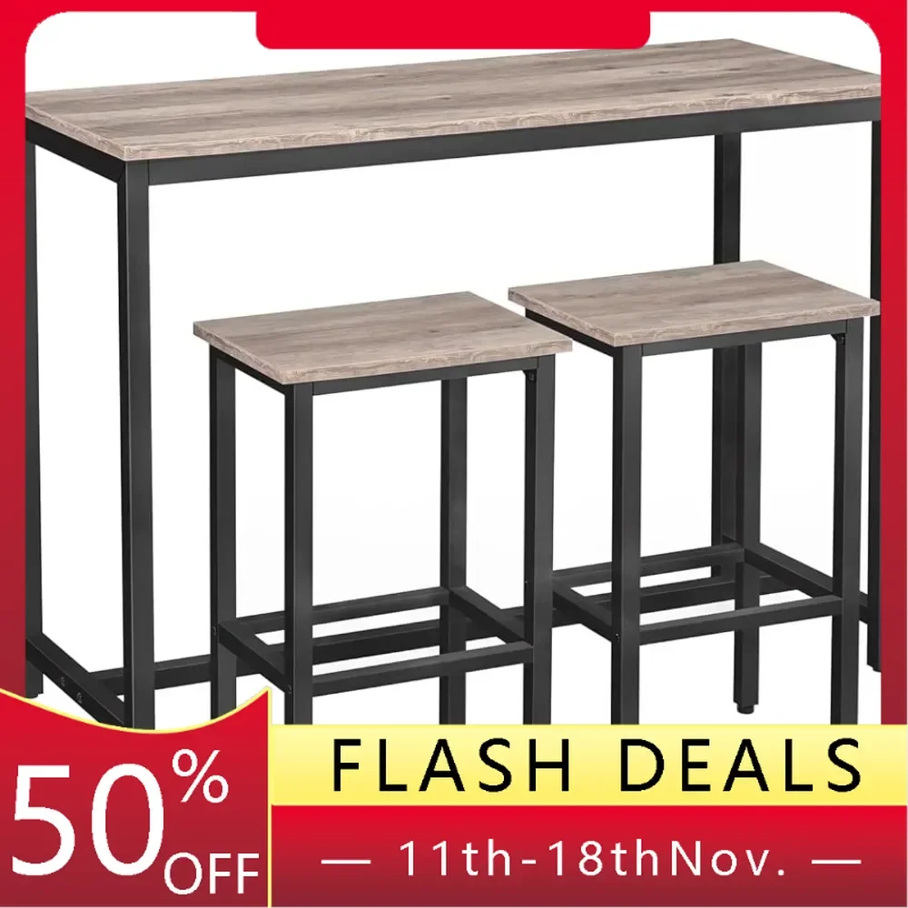 

Easy to Assemble Table 47.2” Rectangular Pub Table With 2 Stools for Small Space Bar Tables Sturdy Metal Frame