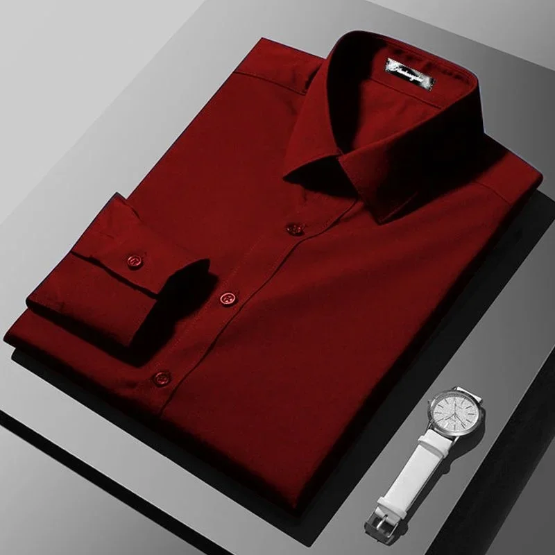 Red Men's Shirt Long Sleeve Slim Fit Business Suit Shirt Best Man Men's Large ropa clothing shirts for men