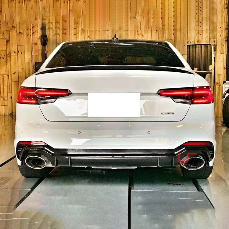 High Quality Auto Body Kit for Audi A4 B9 Modified to RS4 Style Rear Bumper Diffuser with Exhaust Pipe Muffler Tip 2017-2019