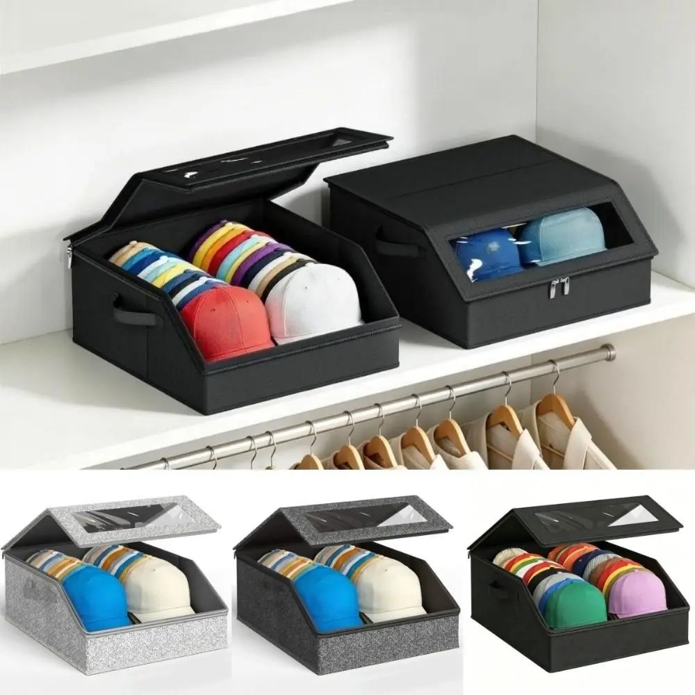Clear Window Hat Storage Box 24 Cap Capacity Handheld Stackable Hat Organizer Non-woven Space-Saving Cap Storage Case