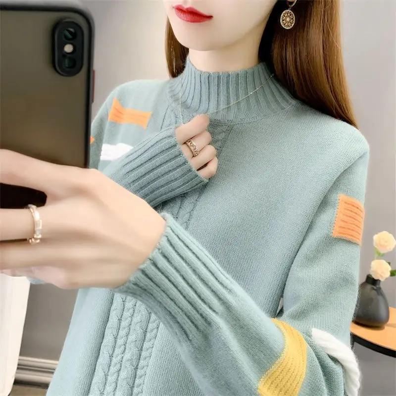 

2023 Knitwear Long Sleeve Blouse Thickening Sweater Women Turtleneck Knitted Sweater Warm Pullovers Ladies Knitting Tops Y12