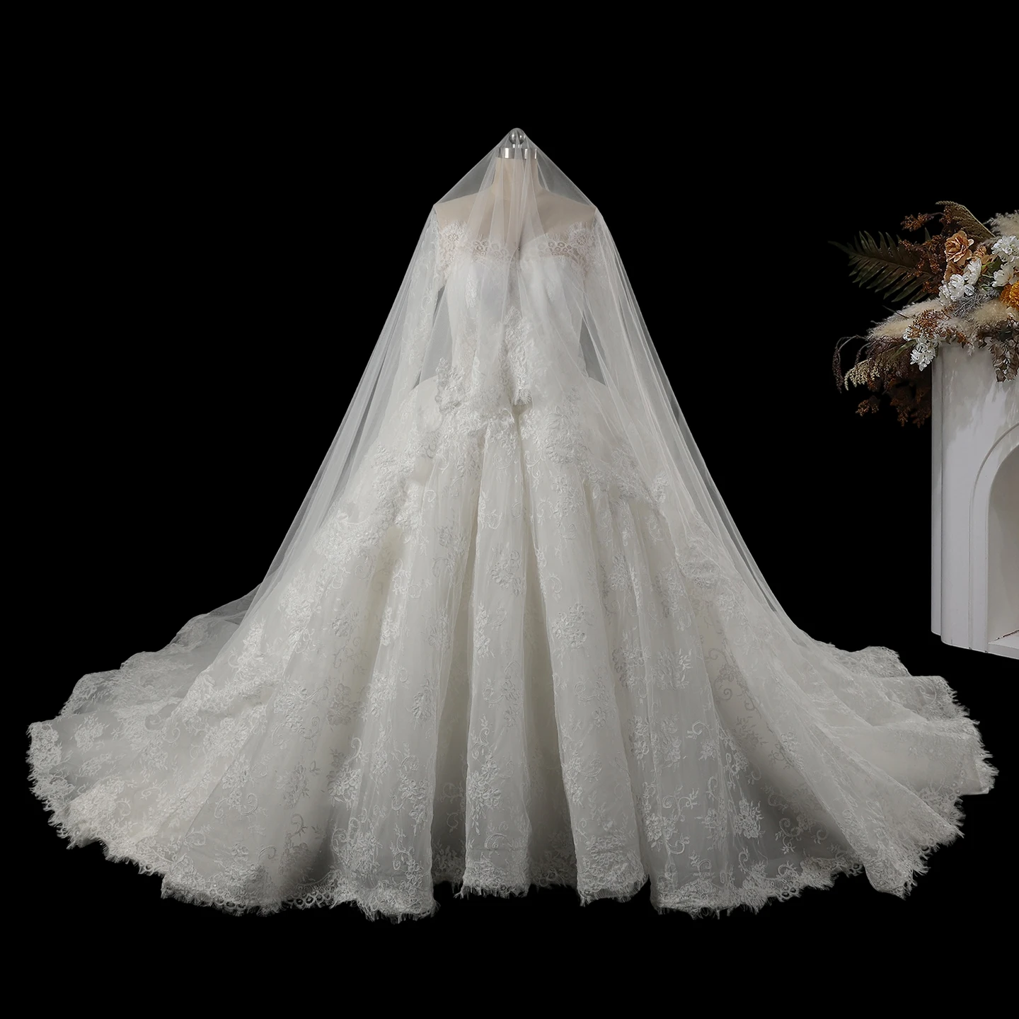 Sharon Said Elegant White Lace Ball Gown Wedding Dress Illusion Off Shoulder Long Sleeve Corset Bridal Gowns SW754 Customized
