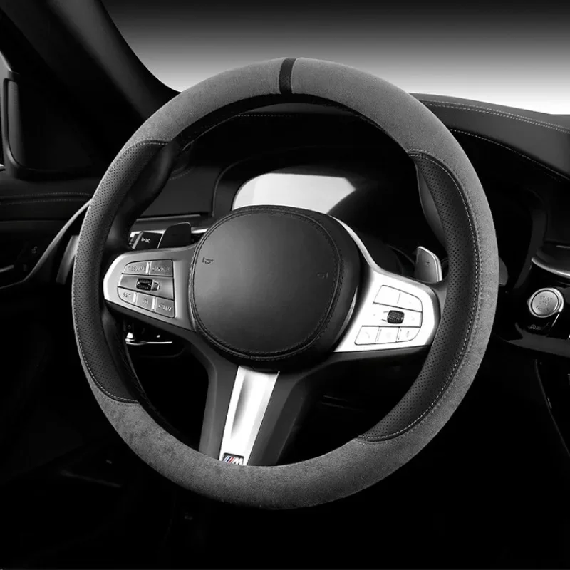 

Luxury Suede Car Steering Wheel Cover 38cm O/D Type Universal Steering Wheel Case Car Accessories Interior Non-slip Handle Cover