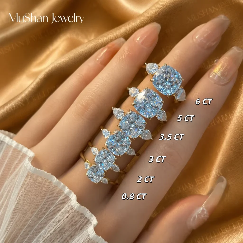 MUSHAN Encircled Brand S925 pure silver inlaid 1/2/3/4/5/6 carat moissanite ring light luxury three stone wedding ring