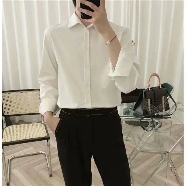 Korean Version of Business Casual Versatile Top Loose Long Sleeved Splice Pockets Solid Color Simplicity Commuting Trend Shirt