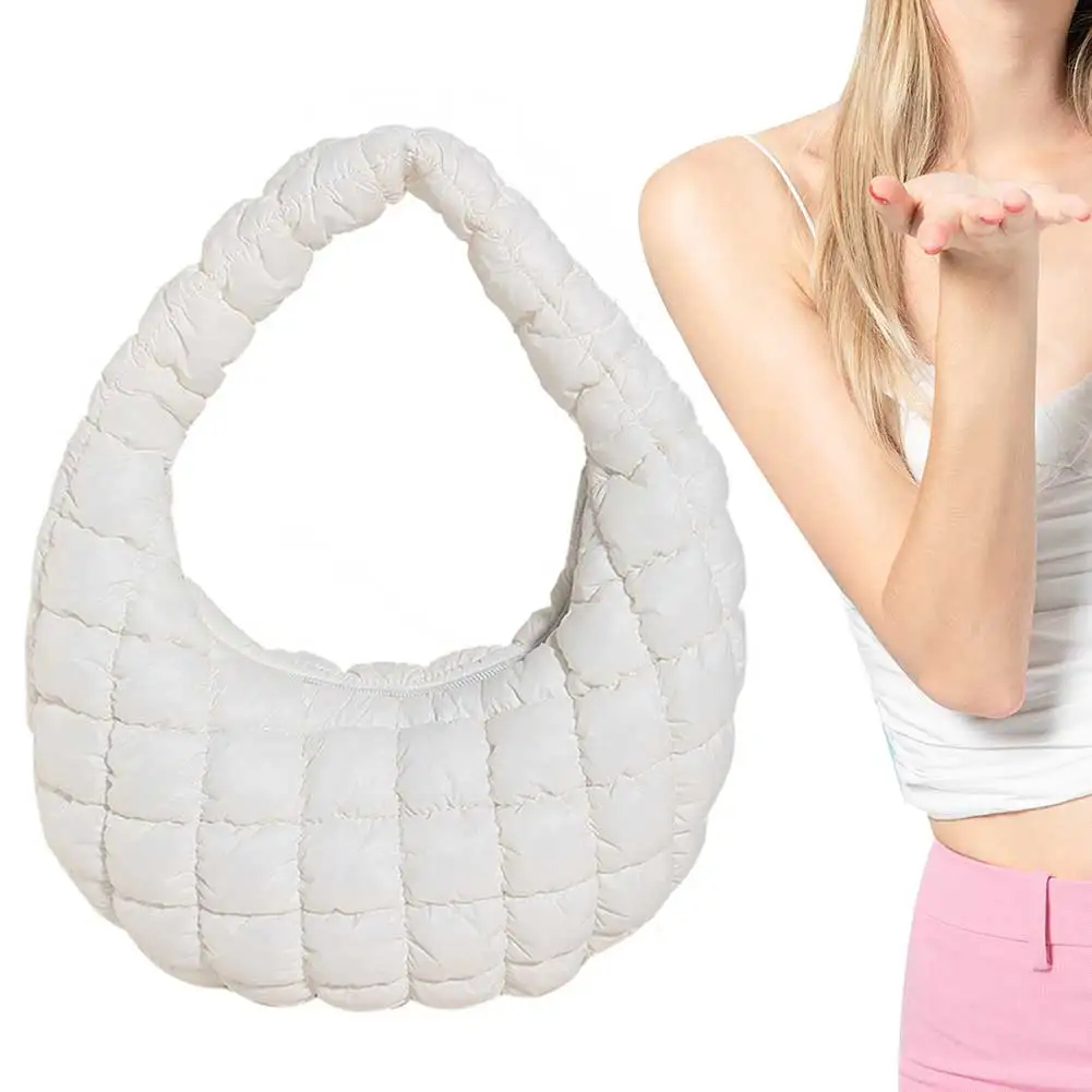 

Women Soft Satchel Bag Versatile Cloud Pleatd Bag Lightweight Down Clutch Bag Quilted Tote Handbag Girl Stylish Purse