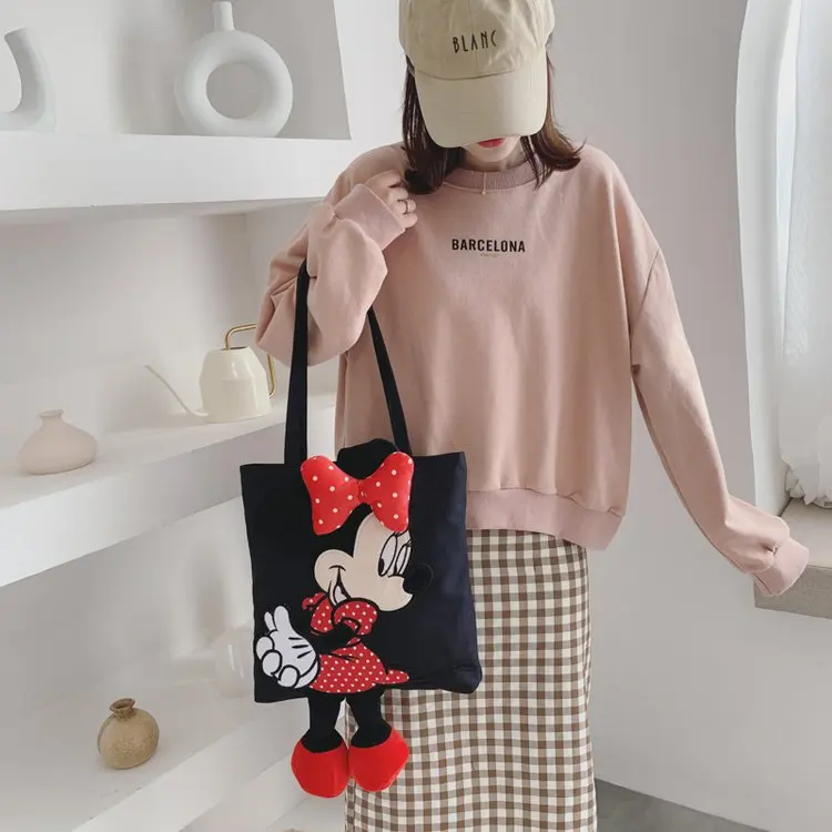 Disney Mickey Mouse Trend Handbags Casual Colorful bag mickey Minnie portable canvas bag handcuffs bag Woman School Bags