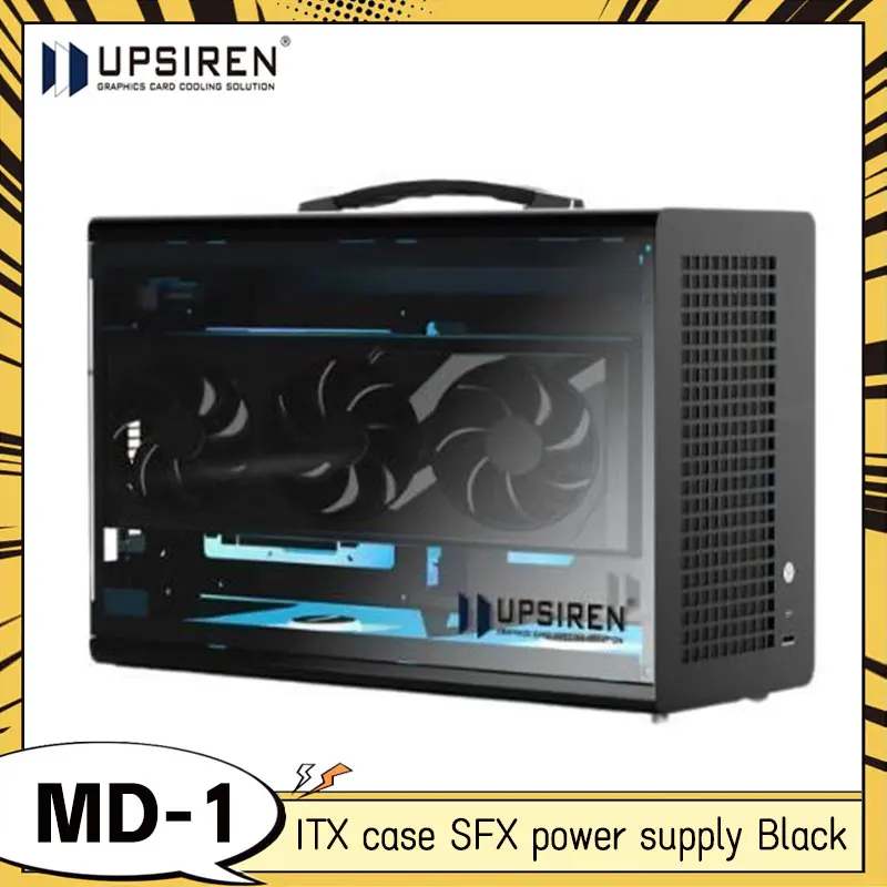 

UPSIREN MD-1 Black ITX Computer Case Supports SFX Power Supply/ITX Motherboard/Graphics Card Length ≤380mm/Portable Desktop Case