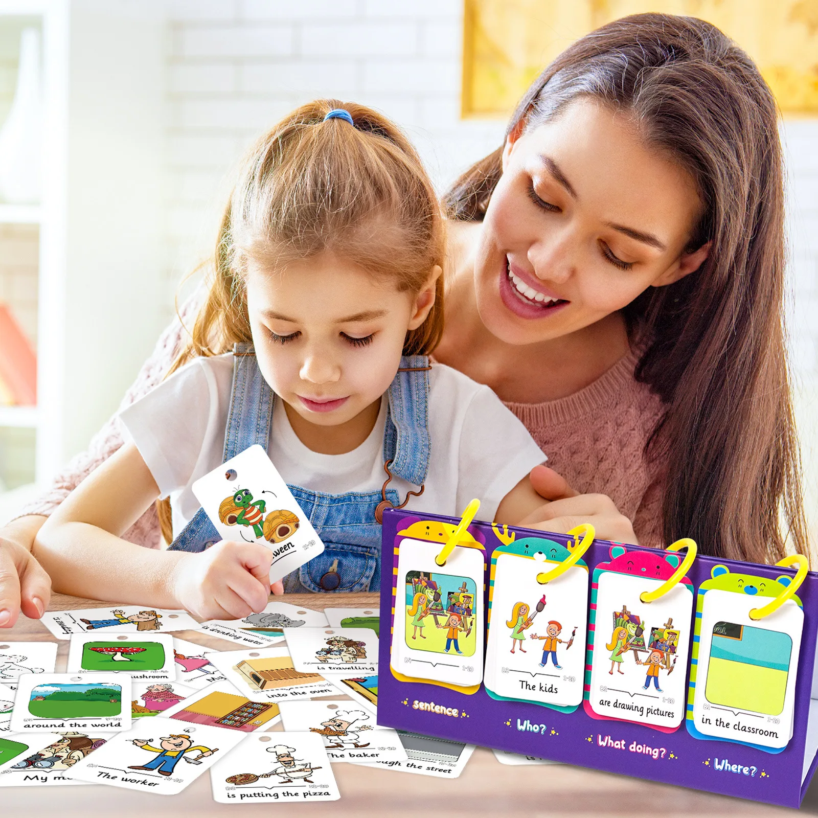 Cartes éducatives graphiques de bureau, 80 phrases de mots, dessin animé, cartes interactives Parent-enfant, anglais, éducation précoce