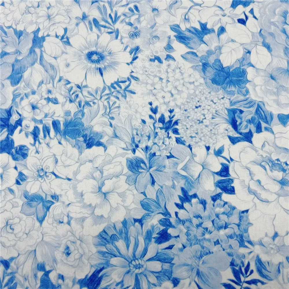 Elegant white flowers on a blue background Cotton Fabric Material Patchwork Sewing Fabrics Quilt Needlework DIY Cloth Material