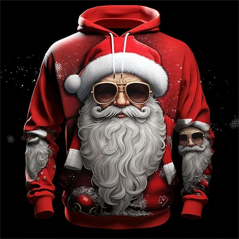 

Fashion New Santa Claus Graphic Print Men's Hoodies Christmas Theme Party Tops Autumn Winter Thin Casual Loose Hooded Sweatshirt