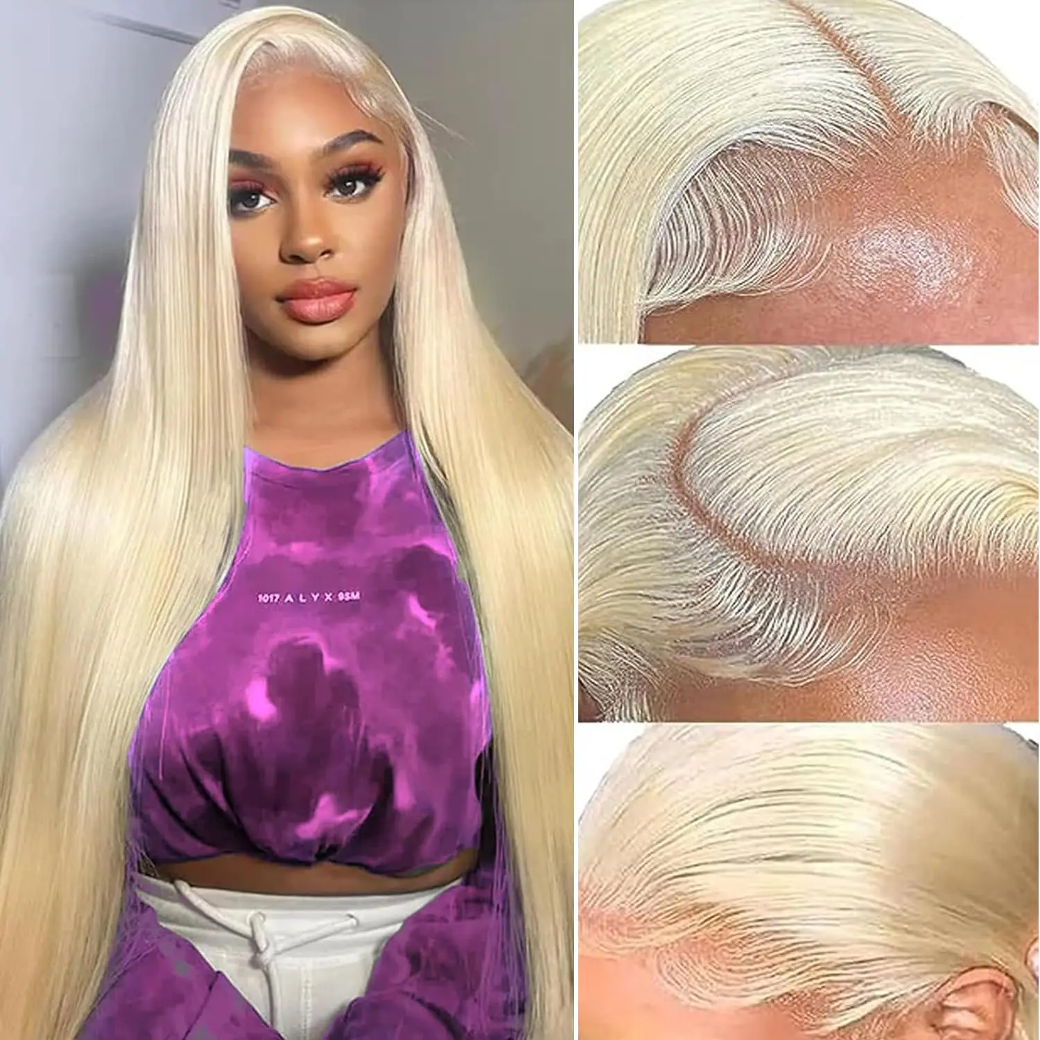 Rosabeauty 40 Inches 613 Honey Blonde 13X6 HD Lace Frontal Human Hair Wigs Straight 13x4 Front Glueless For Women 250% Density