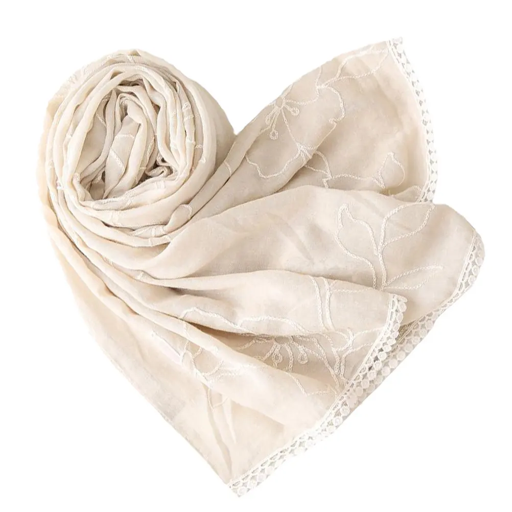 

1Pcs Embroidery Flower Edge Shawl Chic Classic Ladylike Women Thin Scarf Warm Decorative Neck Shoulder Wrap Birthday Gift Pure