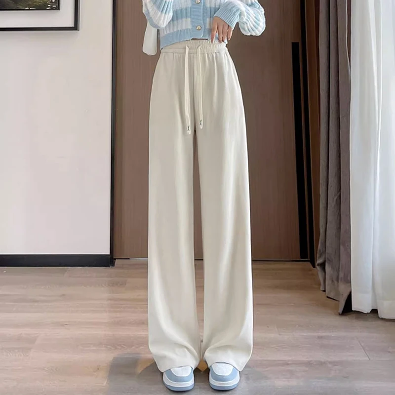 2025 clássico sólido senhora cordão joggers meninas cintura alta solta calças casuais venda quente feminino calças de perna reta