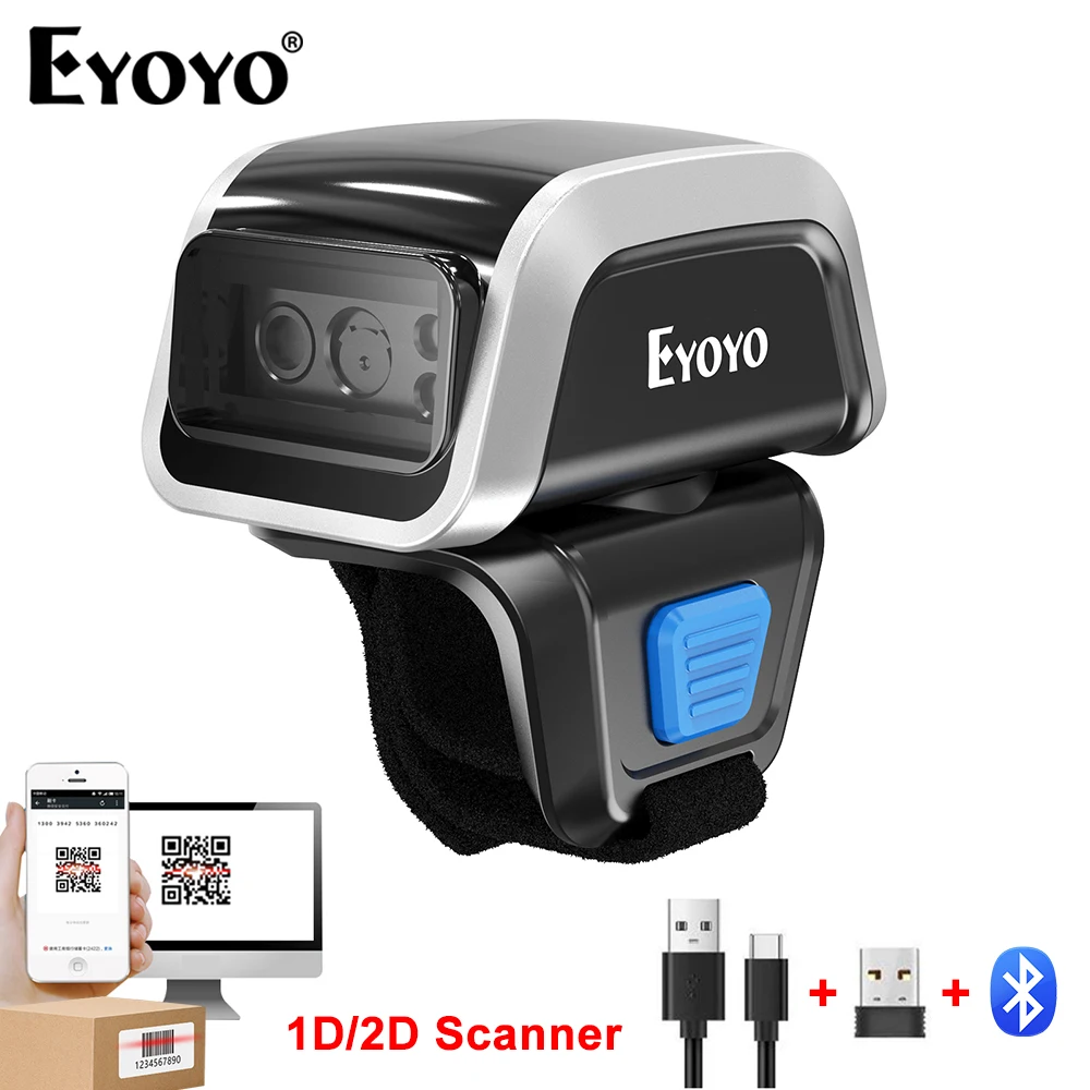 Eyoyo Finger Wearable 2D Bluetooth QR Code Scanner Portable 1D Ring Barcode Reader Head Fixed Compatible For iPhone Android PC