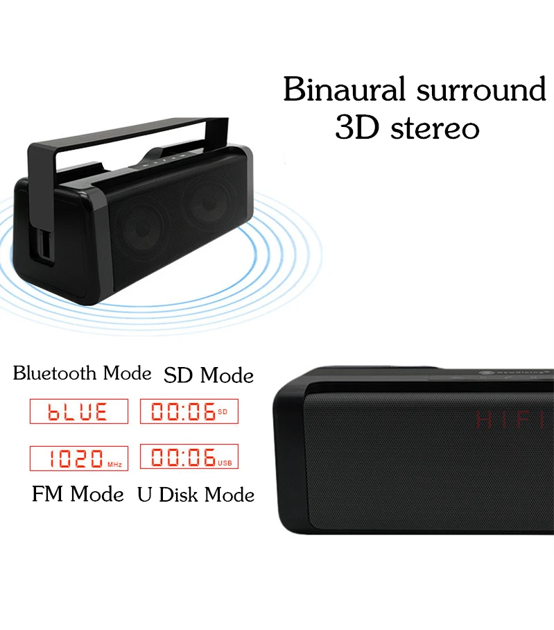 HSPDIA new square Bluetooth speaker Radio FM Digital display screen portable handle belt sound box boombox caixa som portatil